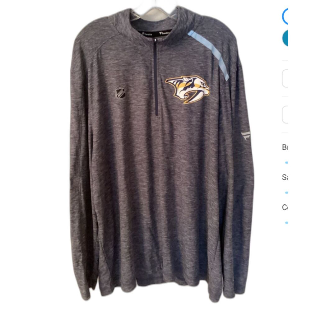 Fanatics MENS 2XL Nashville Predators 1/4 zip Pullover  NHL heathered blue